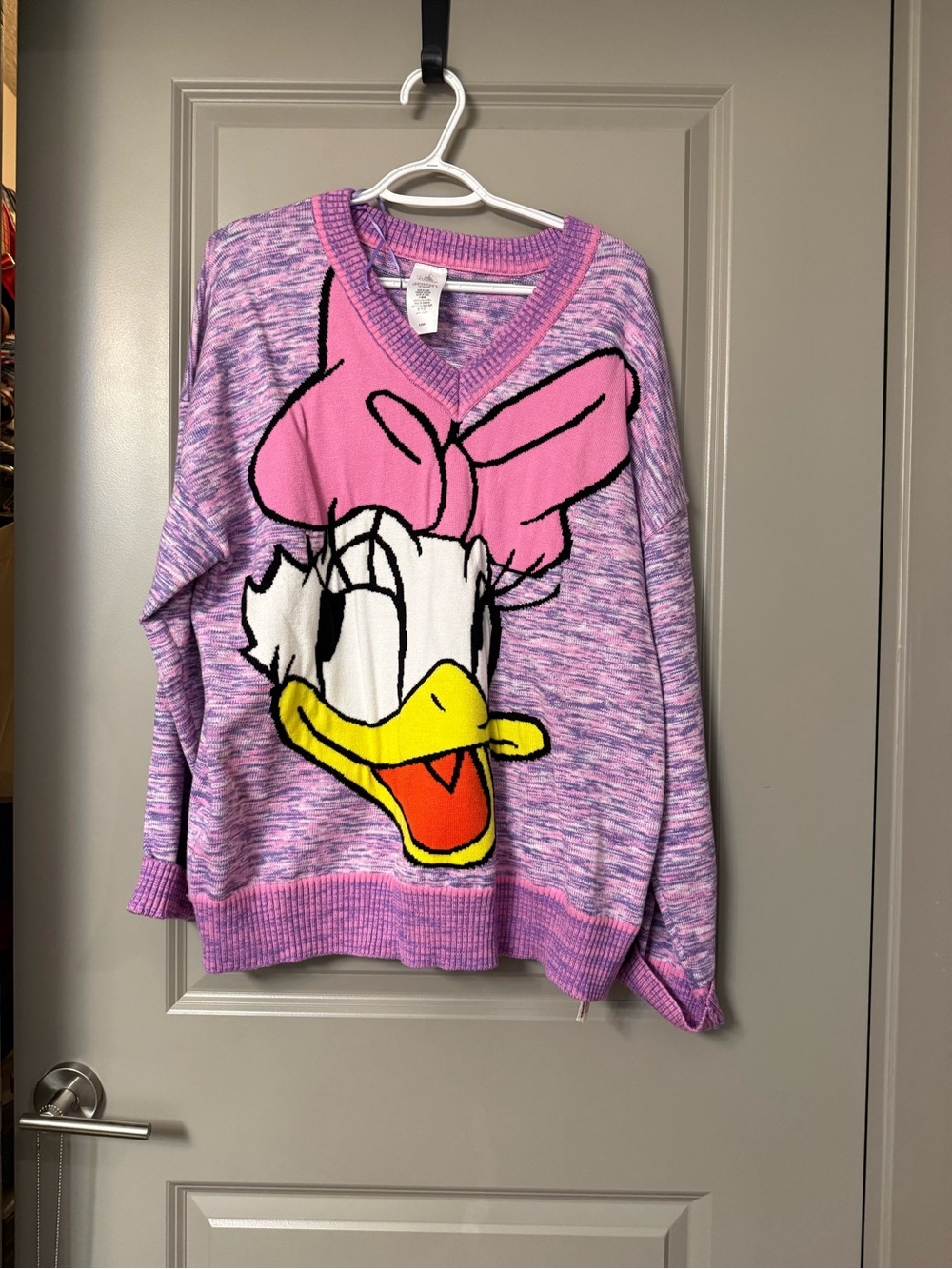 Disney Daisy Duck Purple Pink Marled V-Neck Sweater